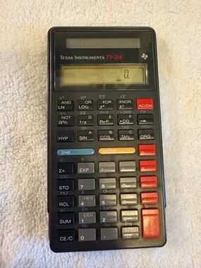 Vintage 1990s Texas Instruments TI-34 Scientific Solar Calculator w/ Cover